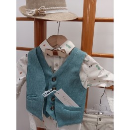 Guy Laroshe Σετ βάπτισης Σκούρα μέντα με μοτίβα και μπεζ παντελόνι